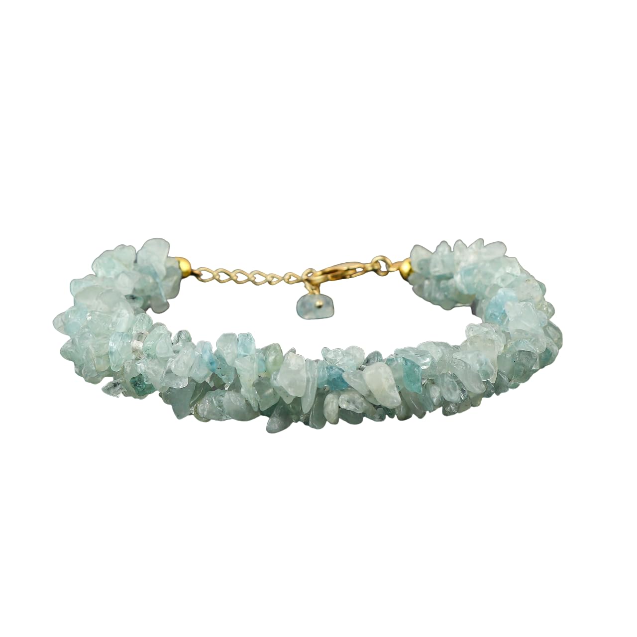 CRYSTALINES Natural Aquamarine Gemstone Twisted Strand Bracelet, Polished Uncut Nuggets Rough Beads, Handmade Boho Jewelry, Healing Crystals, Gold Plated, March Birthstone, Christmas Gift for Women