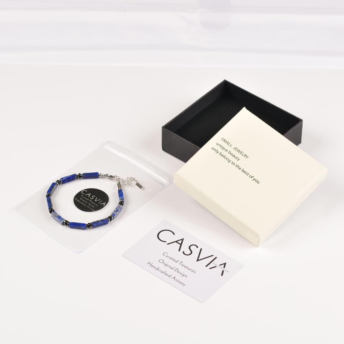 Casvia Men's Lapis Lazuli Chakra Protection Bracelet, Hematite Black Agate Beaded Bracelet, Stainless Steel Adjustable Mens Jewelry | Gift for Father Boyfriend Husband