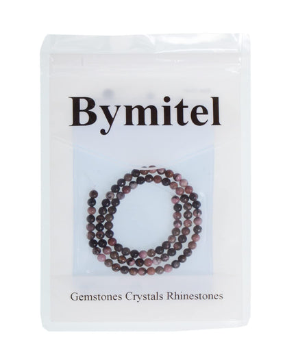 Bymitel 90 pcs Natural Genuine Real Round Loose Stone Beads Gemstone Spacers for Charm DIY Jewelry Making 15.5" per Strand 4mm (Red Black Rhodonite, 4mm)