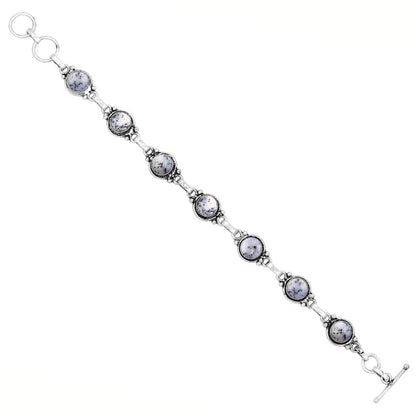 Natural Dendrite Opal 925 Silver Plated White Gemstone Bracelet for Women - October Birthstone Vintage Style Handmade Adjustable Bracelet - Mother's Day Gifts for Her