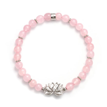 JUBILIKA Protection Bracelet, 6mm Rose Quartz Crystal Bracelet With Lotus Charm for Protection & Balance Healing Energy Feng Shui Gifts for Women