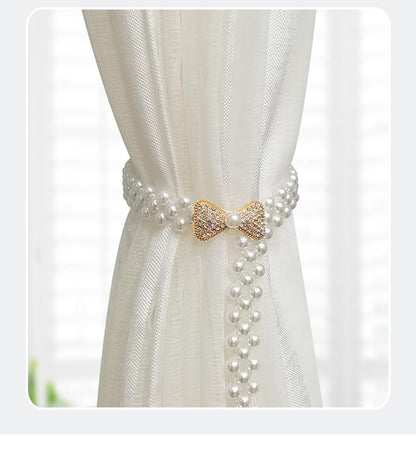 Funny live Curtain Tiebacks, 2 Pack Curtain Ties Outdoor Elegant Decorative Tie Backs Modern Pearl Tiebacks for Drapes Window Curtain Holdbacks for Draperies Accessories (Pearl Bow)