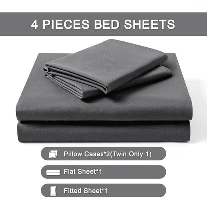 FreshCulture Queen Sheet Set - Ultra Soft Sheets for Queen Size Bed - Brushed Microfiber - Deep Pockets - Easy Care - Cooling & Breathable - 4 Pieces Hotel Luxury Queen Bed Sheets (Dark Grey)
