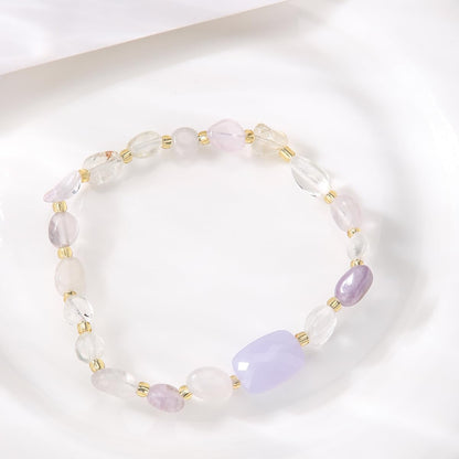 MetJakt 6-8MM Energy Gemstone Stretch Bracelet for Women - Handmade Original with Healing Crystal and Faceted Baguette Crystal Jewelry (purple Crystal)