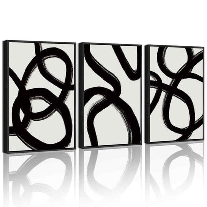 KUVIOKE Black and Grey Abstract Framed Wall Art Ink Wash Minimalist Lines Painting Artwork for Bedroom Hallway 12x16in (Black Framed)