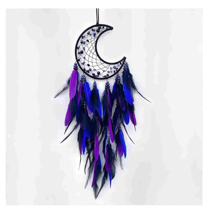 BELACASA Moon Dream Catcher Handmade for Bedroom Purple and Blue Feather Dream Catchers for Home Decoration Ornaments for Bedroom Wall Hanging (Purple Feather - 1pc)