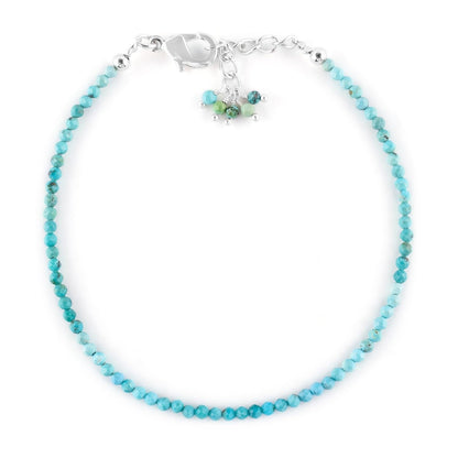 QNAVIC Real Shaded Blue Turquoise Gemstone Micro Round Beads Dainty Bangle Bracelet Jewelry for Women Healing Chakra Crystals December Birthstone Gifts Silver Plated Chain 8 inch