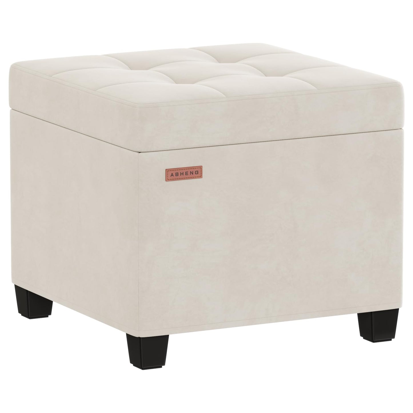 ABHENG Velvet Cover Steel Frame Ottoman with 48L Storage,17.7" x 17.7" x 17.7" Square Linen Storage Ottoman Stool Cube with Legs,for Dorm Livingroom White UASND64W