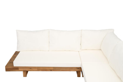Christopher Knight Home Tenny 5-Seater Acacia Wood Patio Furniture Set, Outdoor Conversation Set with Coffee Table, Patio Sectional Sofa Set for Backyard/Balcony, Teak+Beige