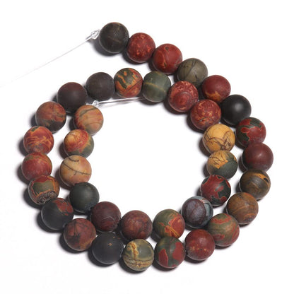 Yochus 48pcs Natural Matte Picasso Jasper Gemstone Beads，8mm Frosted Round Loose Stone Beads for Jewelry Making Earring Bracelet Necklace DIY Crafts