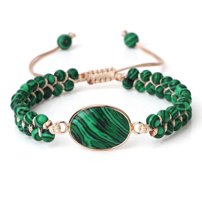 "SS Boutique" Green Malachite Healing Bracelet, Handmade Braided Gemstone Bangle for Meditation, Energy, Spiritual Protection & Mental Balance - 1pc Yoga Bracelet with Premium Gift Box