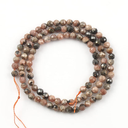 Song Xi 120pcs 3mm Natural Black Stripe Rhodochrosite Gemstone Beads Faceted Round Loose Stone Beads for Jewelry Making (1 Strand)