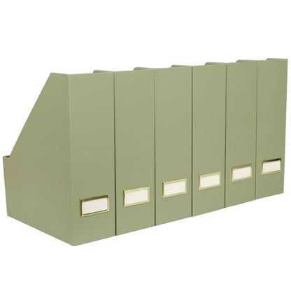 BLU MONACO | Set of 6 Foldable Magazine File Holders in Earth Green | Heavy-Duty Vertical File Organizers with Label Holders | Desk Organizer Set for Paperwork, Documents & Office Storage