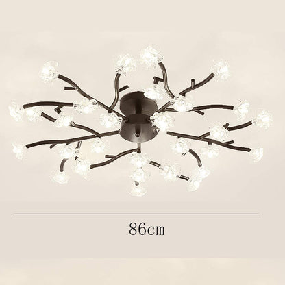EUUDROBY Creativity Crystal Ceiling Light Fixture Nordic Tree Branch elier Painted Iron Finish Pendant Light Indoor Home Modern Simple Hanging Ceiling Lamp, 30 Lights, Black