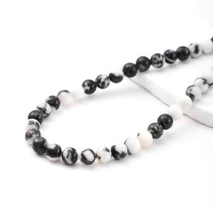 6mm 60pcs DIY Natural Black White Zebra Stone Beads Round Healing Crystal Gemstone Loose Beads for Jewelry Making Handmade Bracelet Necklace