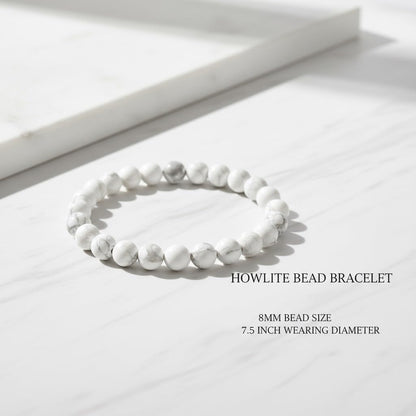 The Vida Handmade AAA+ Quality Crystal Stretch Elastic Bracelet - Nature Gemstone - Jewelry Gift - Holiday Gift - For Women & Men (Howlite)