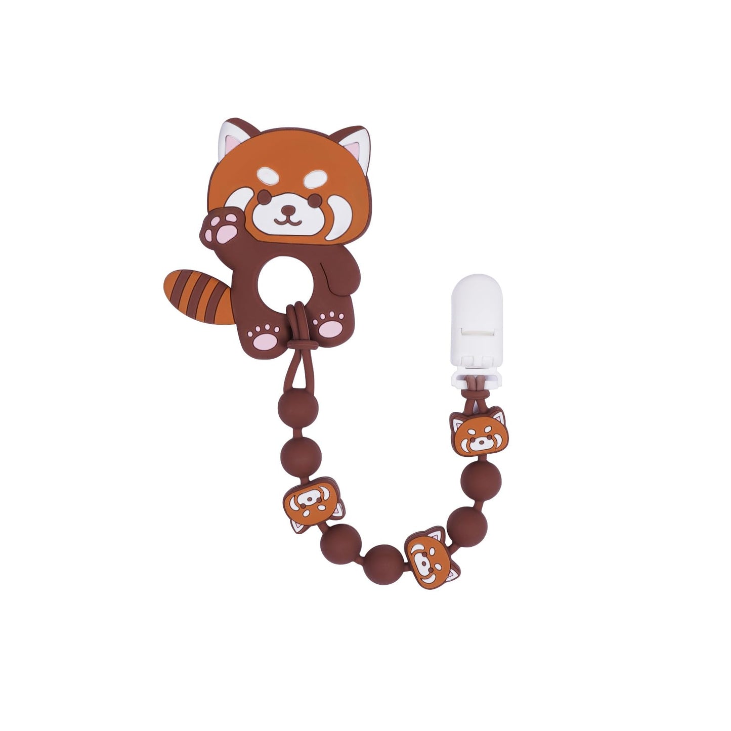 Cute Animal Baby Food Grade Silicone Teether Toy with One Piece Design Pacifier Clip Holder,Teething Pain Relief Toys Gift Set for 3 Months+ Boys and Girls,Freezer Safe,BPA Free (Red Panda)