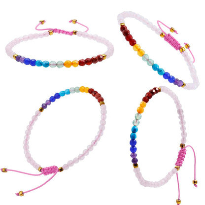 TUMBEELLUWA Beads Bracelets Faceted Stone 7 Chakra 4mm Healing Crystal Bracelet Adjustable Handmade Jewelry for Women,Rose Quartz
