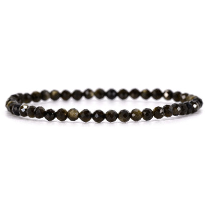 Angelstones Natural Golden Obsidian Gemstone Stretch Bracelet, 4mm Faceted Round Beads, Crystal Healing for Women