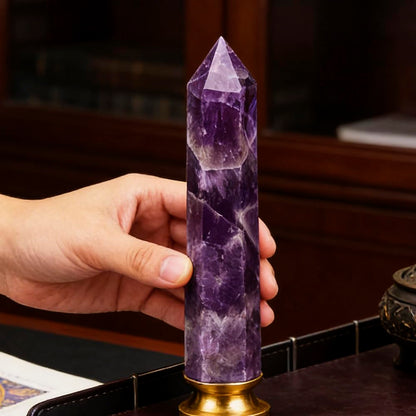 Natural Amethyst Crystal Point - 5.8-6.2 inch Amethyst Wand with Iridescent Rainbow Flash Stone for Energy Protection, Spiritual Awakening & Decoration - (Amethyst /5.8-6.2 inch 2pcs)