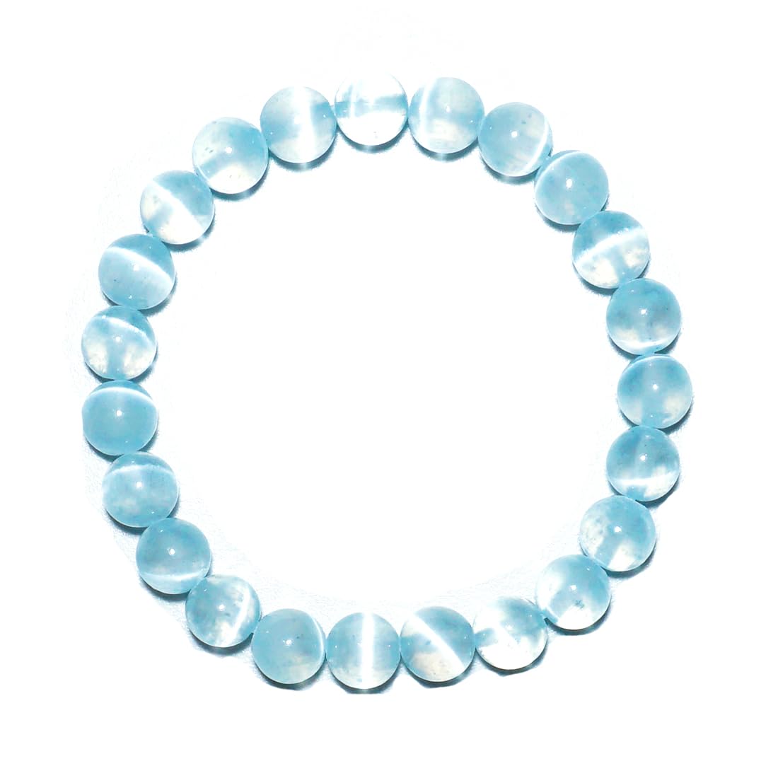 Natural Selenite Bracelet 8mm | Aqua Blue | Crown Chakra Crystal with Cat-eye Effect | Handmade Meditation Healing Bracelet for Women Men | Beading Tool Kit - Fits for 6.5-7.5 inch Wrist Size