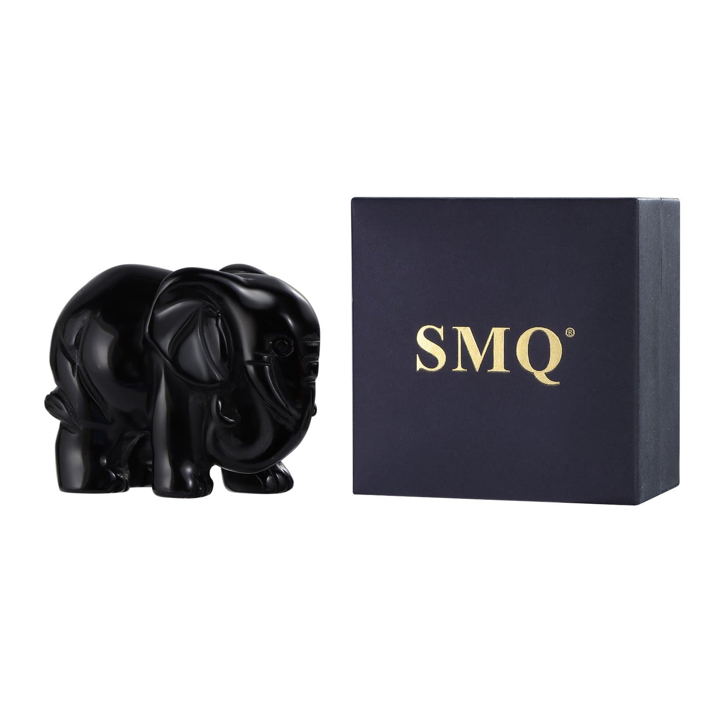 SMQ Black Obsidian Elephant Statue Gifts for Women 2''Crystal Elephant with Trunk Down Carved Lucky Pocket Spiritual Animal Carvings Home Office Desk Ornament