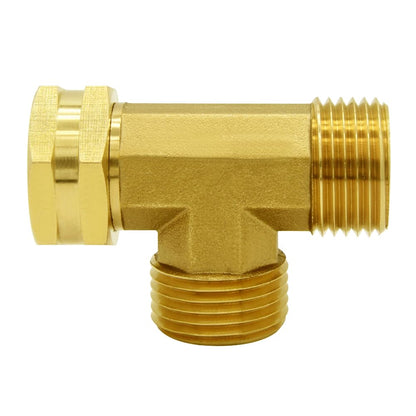 Hooshing Brass Garden Hose Tee Fitting 3/4" GHT Female x Male x Male Pipe Fittings Swivel Garden Hose Adapter