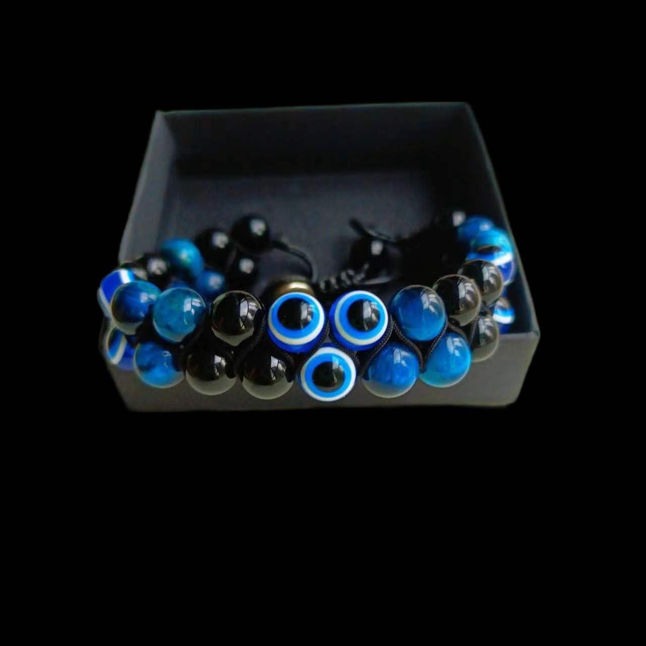 Evil Eye Bracelets for Men Women - Triple Protection Bracelet - Tiger Eye and Black Obsidian Chakra Energy Healing Bracelet - 8mm Beads Good Luck Prosperity and Happiness Crystal Jewelry Stone