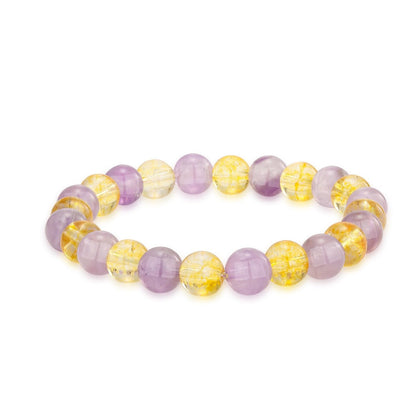 Crystal Vibe Citrine and Amethyst Crystal Bracelet for Birthday - 8mm Beaded Bracelet for Spirituality and Success - Healing Chakra Gifts for Women - Elastic Adjustable Size