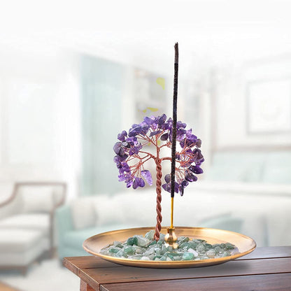 Incense Holder for Sticks, Healing Crystal Stone Money Tree Incense Burner, Ash Catcher for Yoga, Meditation and Home Decor