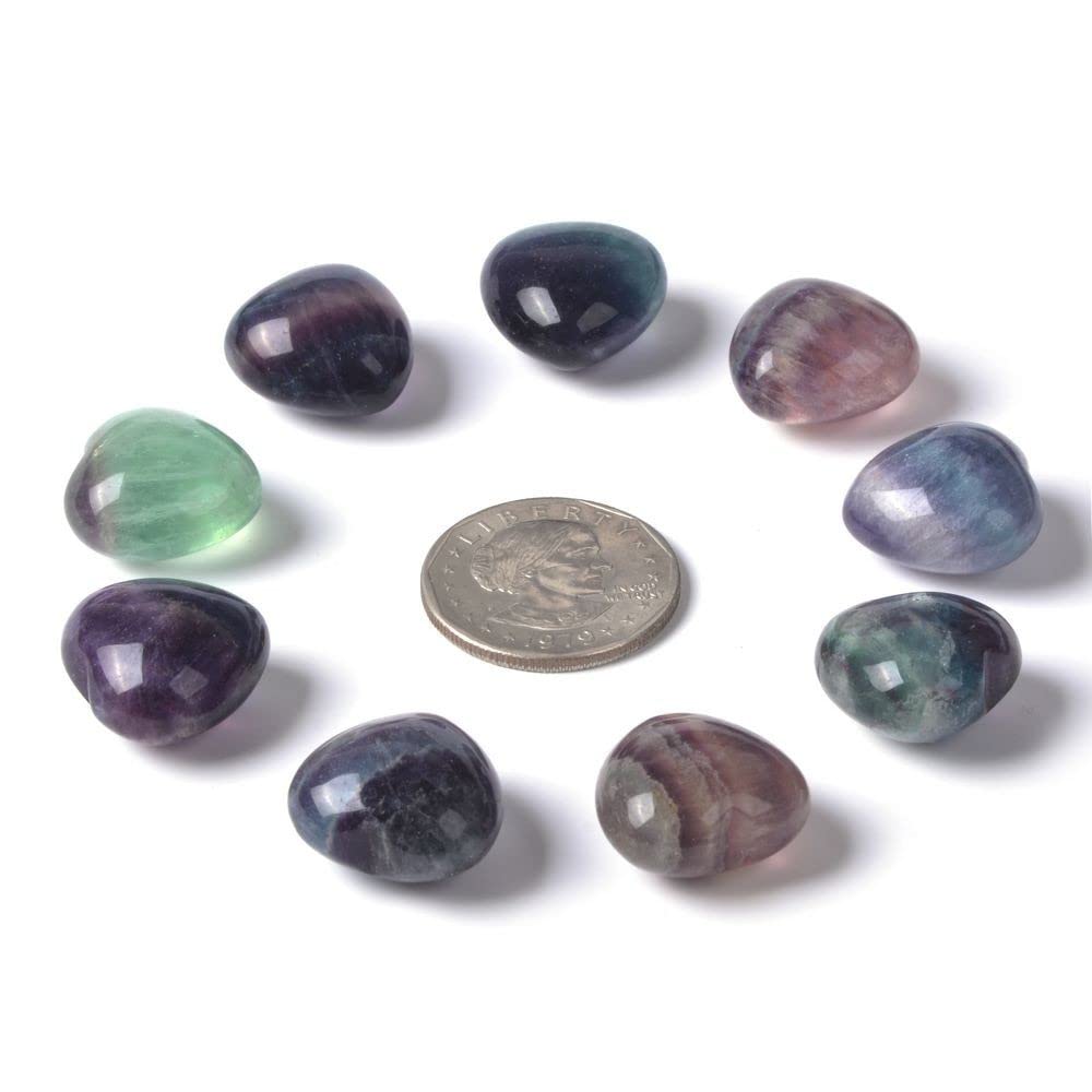 Natural Fluorite Gemstone Healing Crystal 0.8" Mini Puffy Heart Pocket Stone Iron Gift Box (Pack of 10)
