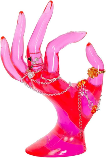 Maxsirui Hand Form Ring Holder Jewelry Display Organization Rack Bracelet Ring Watch Stand Support Aesthetic Y2k Room Decor (Rose Red)