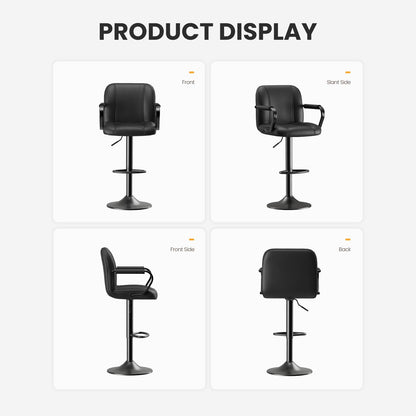 MALOL Set of 2 Modern Bar Stools with Backs - Adjustable High Chairs for Kitchen Island, Barstools for Home Bar, Island Stools, Sillas Altas para Barra de Cocina, Black PU Leather