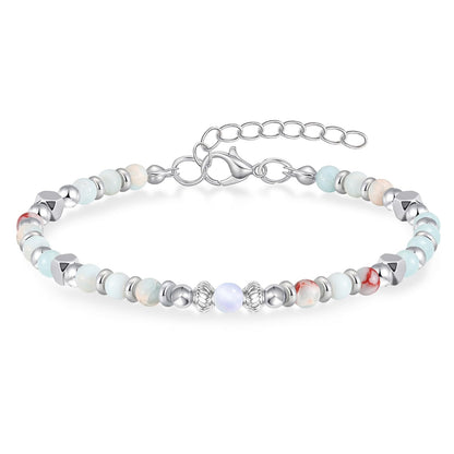 MFTRADING Moonstone Beaded Bracelet for Women - Adjustable Silver Boho Healing Crystal Jewelry Graduation Gift for Sister, Daughter, Niece, Mom