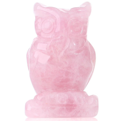YATOJUZI 2” Owl Decors Natural Rose Quartz Crystals Stones Pink Cute Decor Polished Hand-Carved Sculpture Statue Figurines Gemstone Home Office Desk Decoration Reiki Energy Gifts
