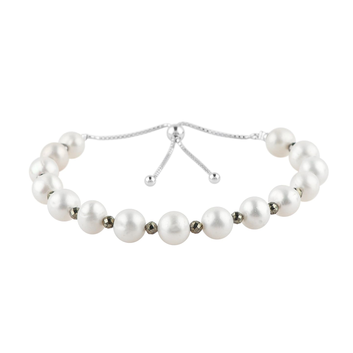 CRYSTALIS Natural Pyrite And Freshwater Pearl Beaded Bracelet, Elegant Beads Crystal, Chakra Bracelet, Healing Bracelet, Gemstone Jewelry, Friendship Bracelet, 925 Sterling Silver Slider 10 inch