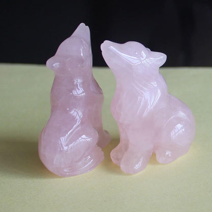 HLbshi Hand Carved Gemstone Crystal Wolf Figurine Animal Statue Carving Office Home Decor Collections 2'' (Pink Rose Quartz)