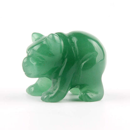 Natural Beads Semi Stone Carved Bear Green Aventurine Statue Chakra Healing Reiki Crafts (Green Aventurine)