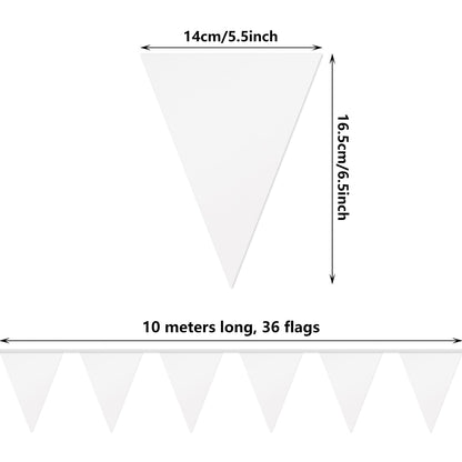4P White Party Decorations - Metallic Fabric Triangle Pennant Banner Flags - Indoor/Outdoor Bunting Garland for Birthday, Wedding, Graduation & Theme Parties