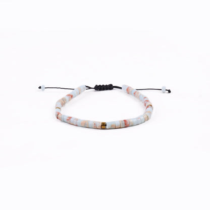 Iborov Handmade 4mm Natural Amazonite Stone Healing Crystal Beaded Bracelet Adjustable Braided Cord Chakra Jewelry for Men and Women