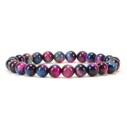 Cherry Tree Collection Pink and Blue Tiger's Eye Beaded Bracelet – Genuine 8mm Gemstone Stretch Bracelet for Men & Women – Handmade Crystal Bracelet - (Pink and Blue Tiger's Eye - S)