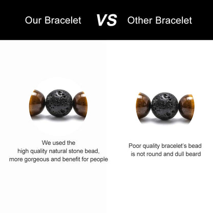M MOOHAM Bracelets for Men Gifts - Beaded Lava Rock Tiger Eye Black Adjustable Bracelets for Mens Jewelry Gift