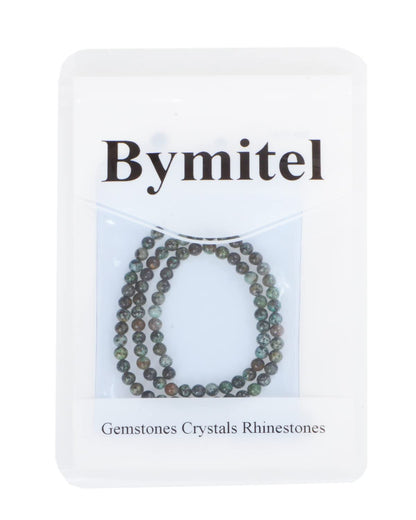 Bymitel 90 pcs Natural Genuine Real Round Loose Stone Beads Gemstone Spacers for Charm DIY Jewelry Making 15.5" per Strand 4mm (African Turquoise, 4mm)