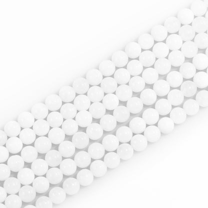 10mm Natural Gemstone Round Loose Beads for Jewelry Making White Jade Crystal Stone Beads for Bracelets Necklace Earrings Making Supplies (35-38pcs/Strand)