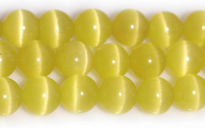 HAAMIIQII 45pcs 8mm Yellow Cat Eye Beads Round Loose Gemstone Beads for Jewelry Making Strand 15 Inch