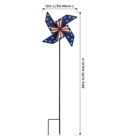 Regal Art & Gift Americana Pinwheel Spinner Stake, Patriotic Metal Wind Sculpture, Weather-Resistant Decorative Kinetic Yard Art for Outdoor Garden and Lawn – Star