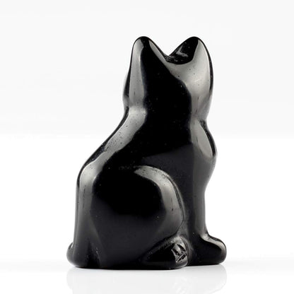 YWG Stone Black Obsidian 2.0inch Cat Large Statue Feng Shui Crafts Carved Figurine Chakra Carving Healing Reiki