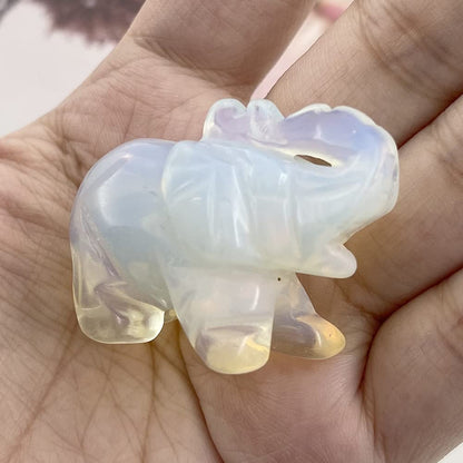 Ouubuuy Opalite Crystal Elephant Pocket Guardian Figurine Elephant Statue 1.5 inch for Healing Reiki Spiritual Gift Cute Meditation Office Room Desk Decor