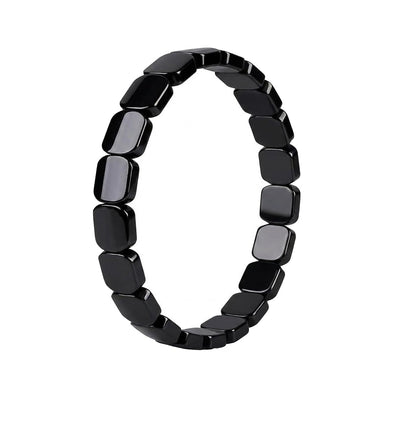 Jingming keji Mens Real Hematite Bracelet 7.8 inch - Natural Stone Square Beaded Black Jewelry with Strong Double Elastic Cord Wellness Power Bracelet with Gift Box