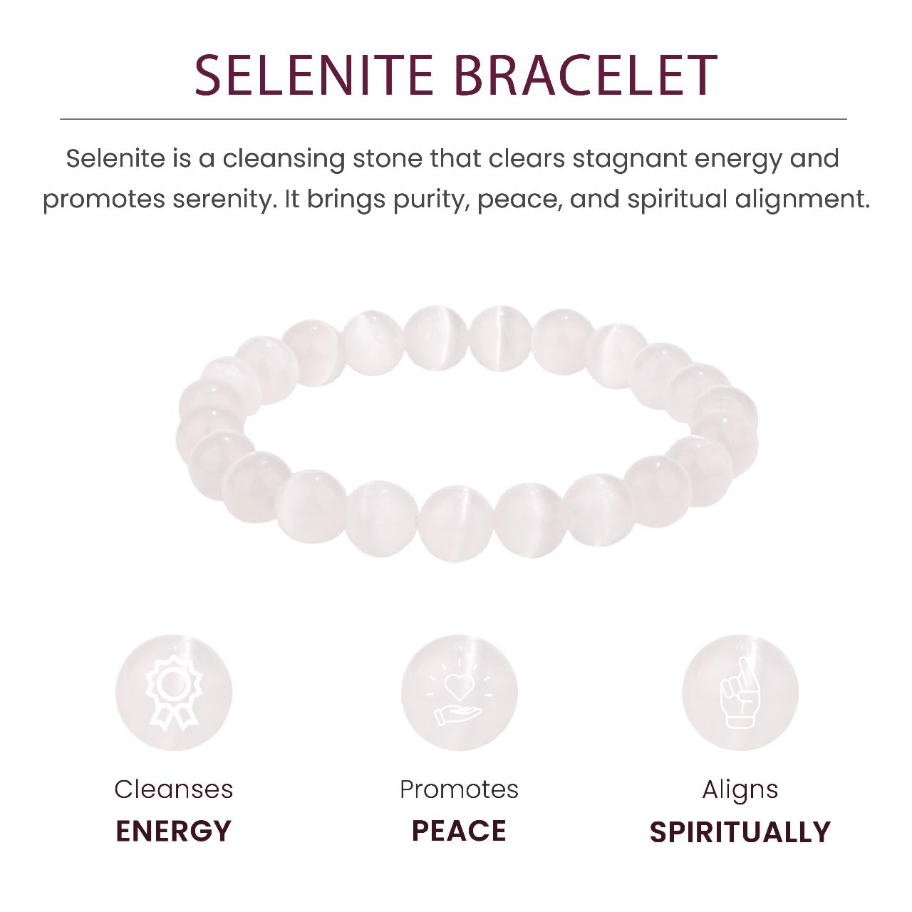 Crystal Vibe Purification Bracelet – Selenite Bracelet for Cleansing Peace – Natural 8mm Healing Gemstone Beaded Bracelet